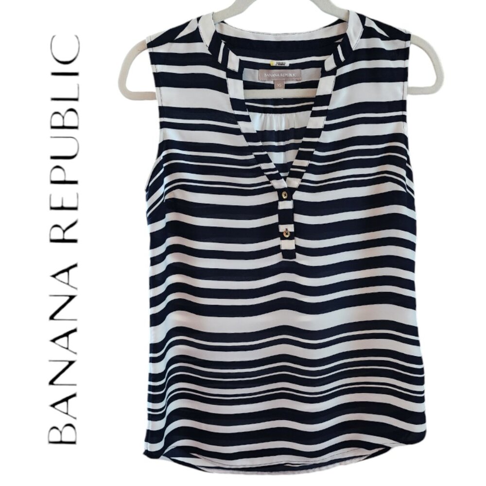 Banana Republic Sleeveless Blouse Navy White Stripe XS